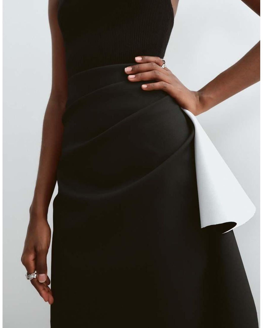 ARRANGE White Tailored Midi Skirt With Contrast Drape Detail