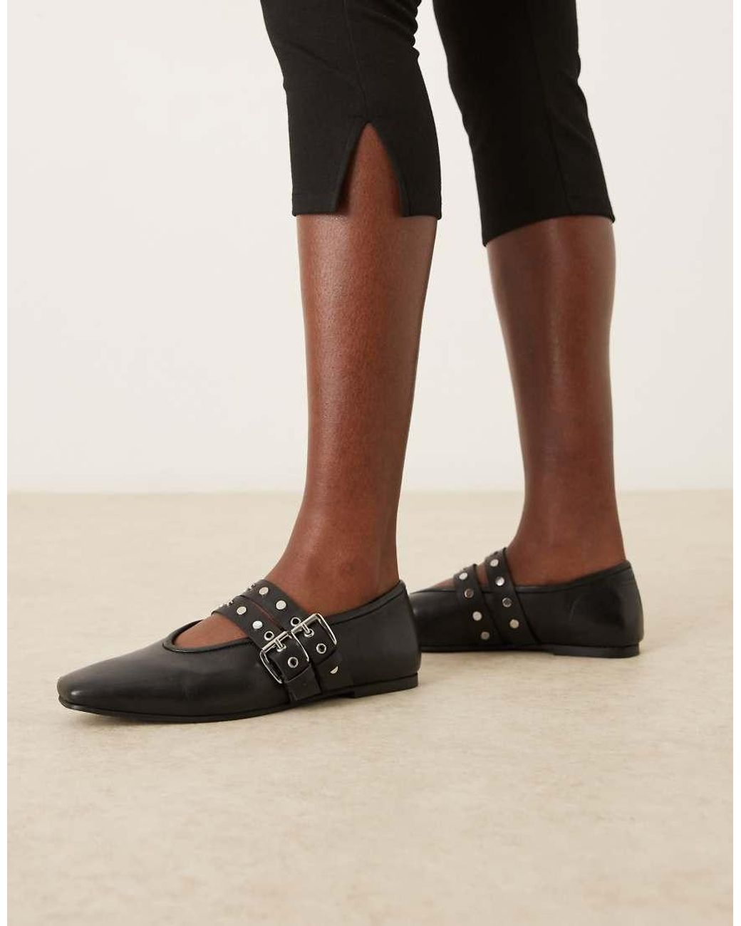 ASOS Black Lava Premium Chisel Toe Mary Jane Ballets