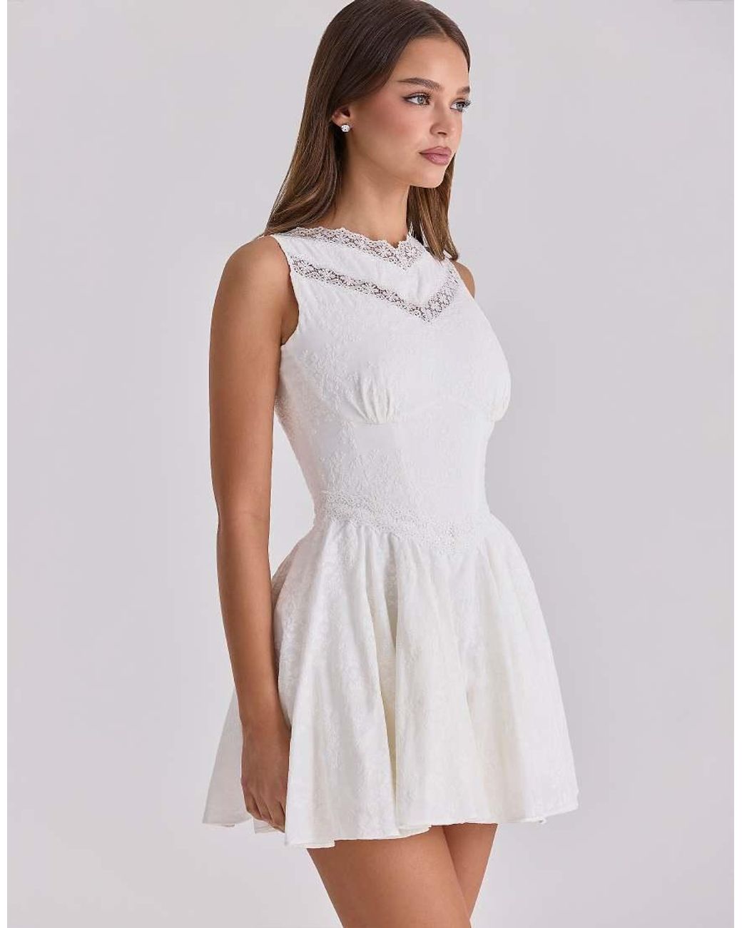 House Of Cb White Scarlett Embroidered Cotton Lace Trim Mini Dress