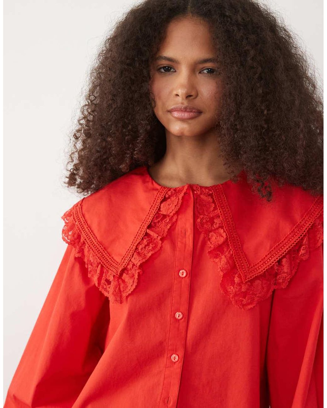 Miss Selfridge Red Lace Collar Blouse