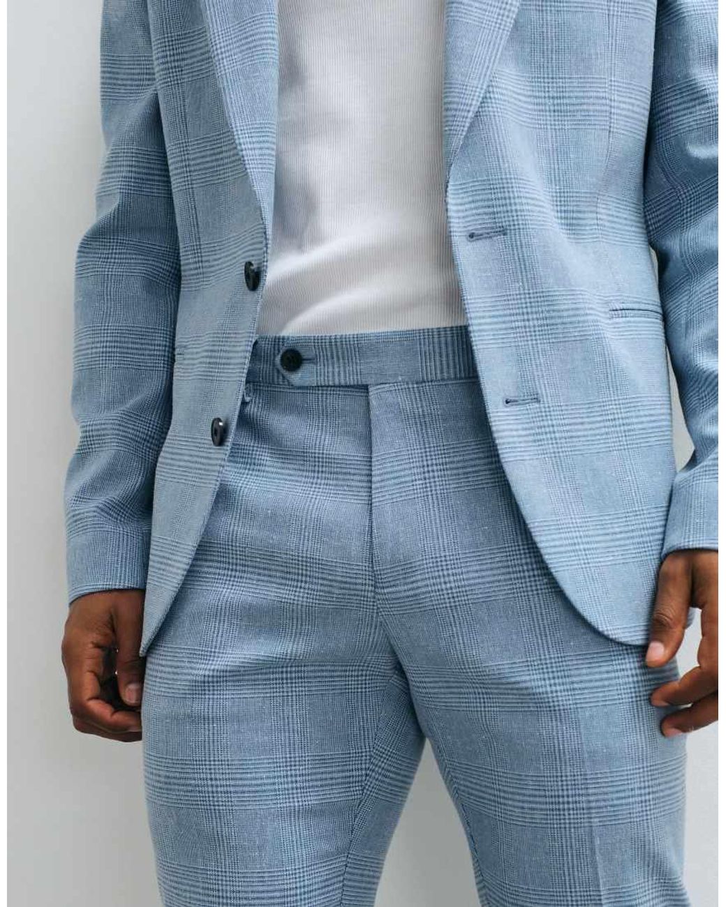 ASOS Blue Linen Blend Skinny Suit Trousers for men