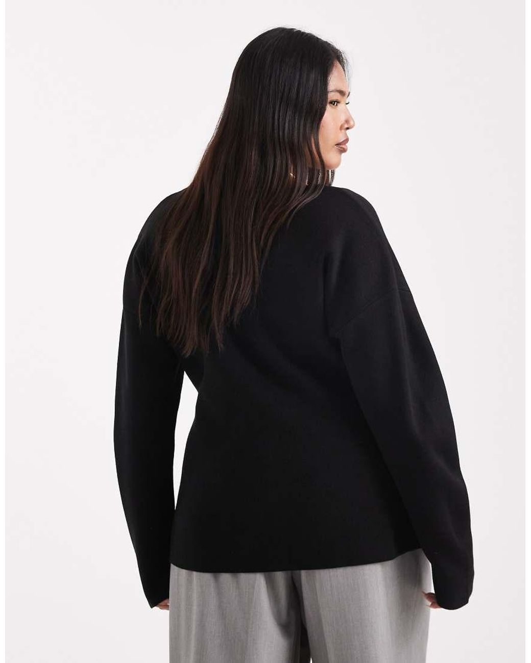 ASOS Black Asos Design Curve Low V Neck Waisted Top