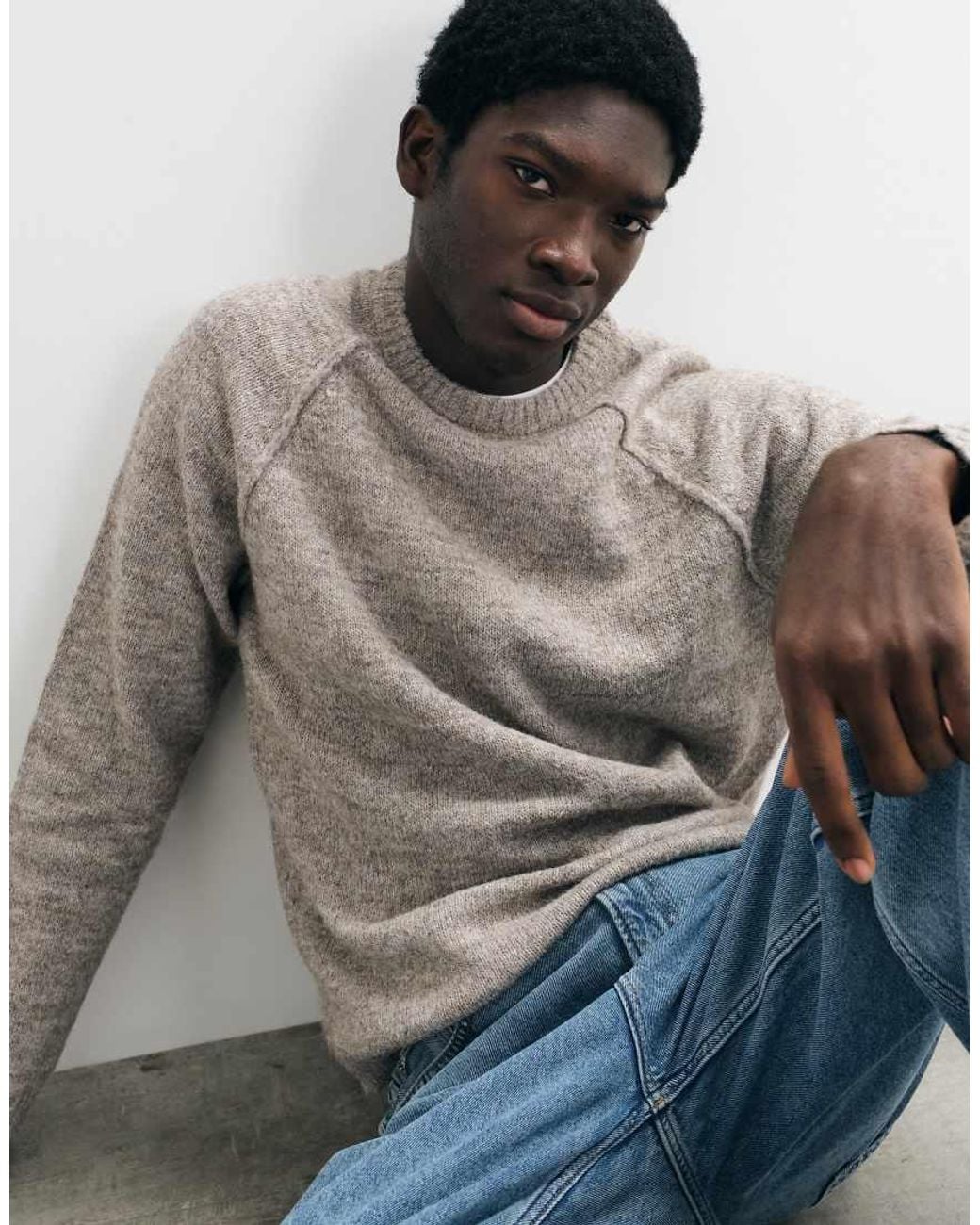 ASOS Gray Relaxed Knitted Crew Neck Jumper for men