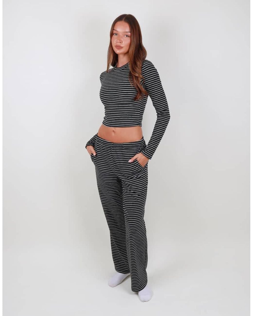 SIMMI Gray Super Soft Stripe Trouser