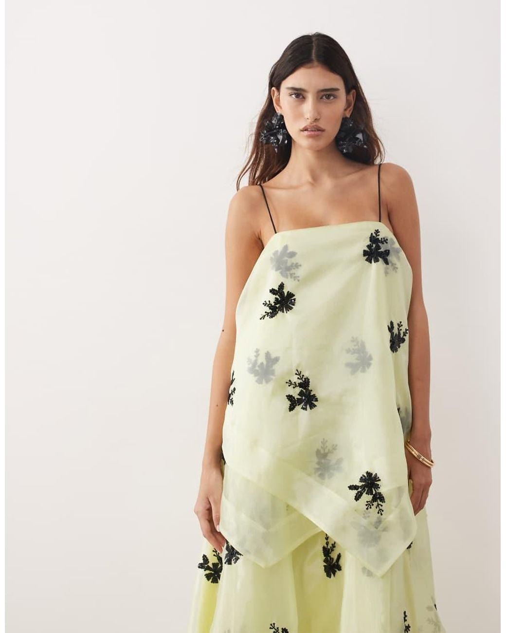 ARRANGE Natural Organza Floral Embellished Trapeze Maxi Dress