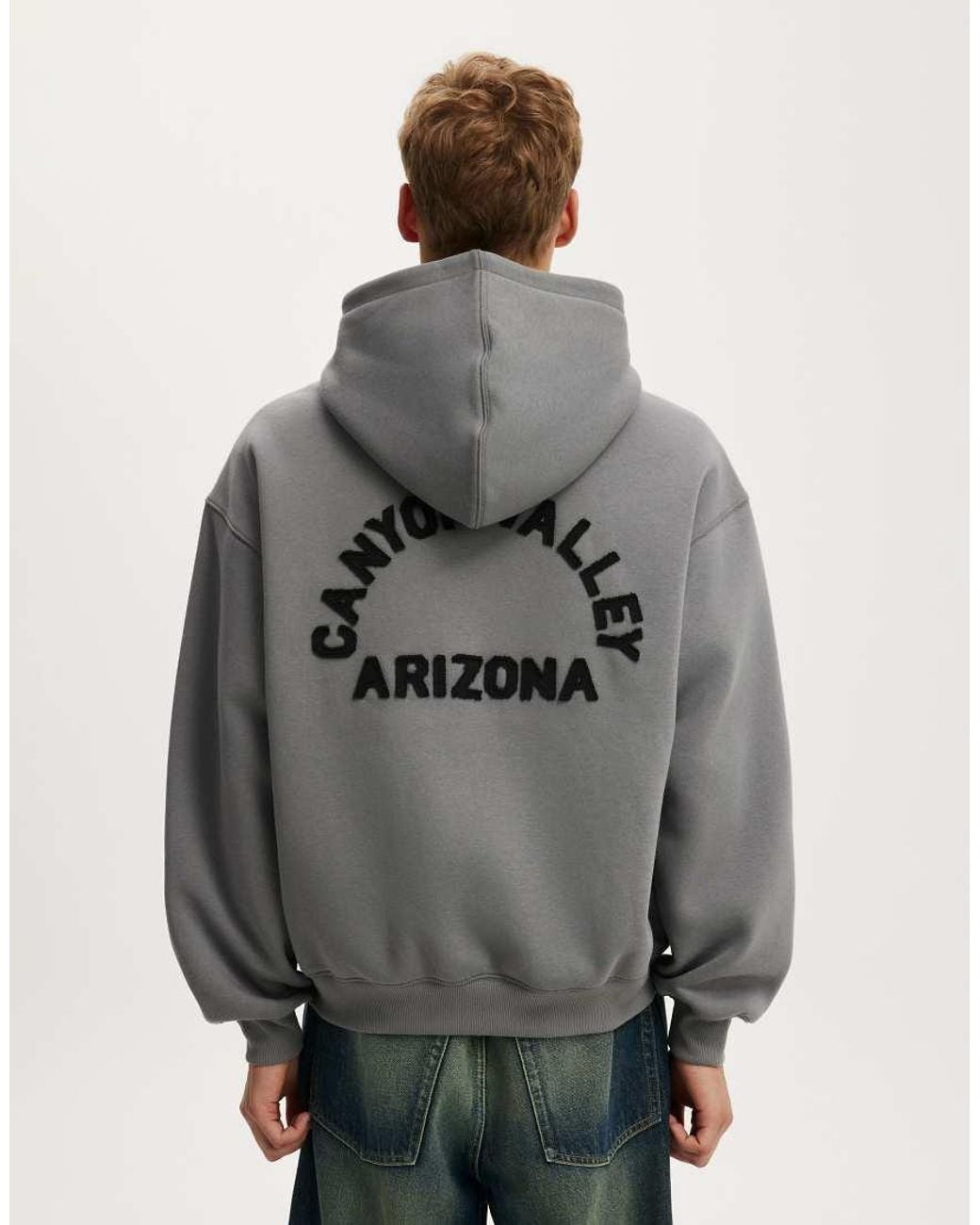 Cotton On Gray Box Fit Graphic Hoodie for men