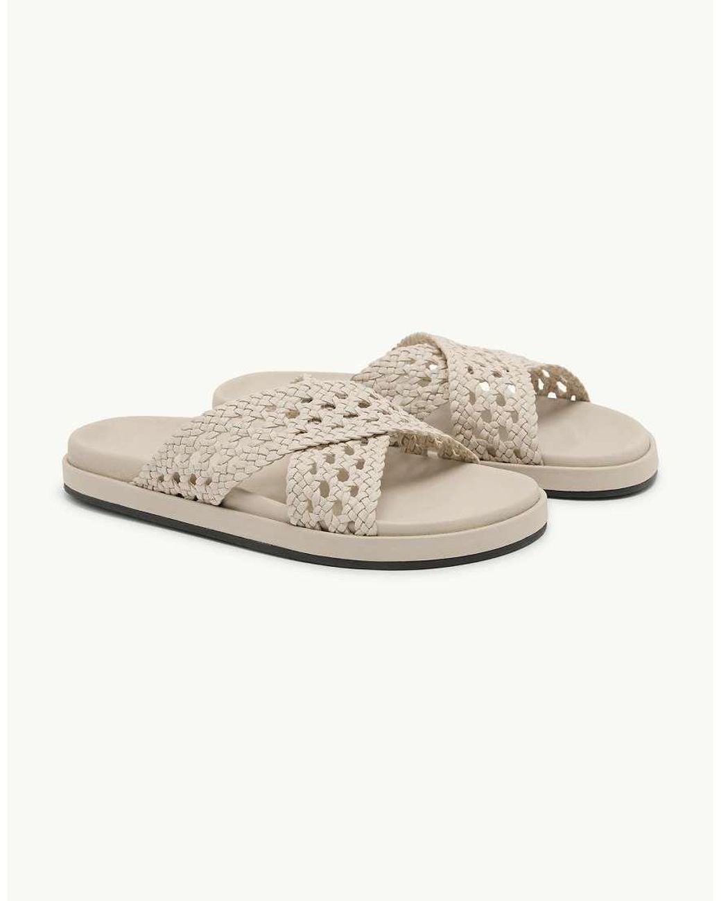 Nobody's Child White Real Leather Woven Cross Strap Sliders