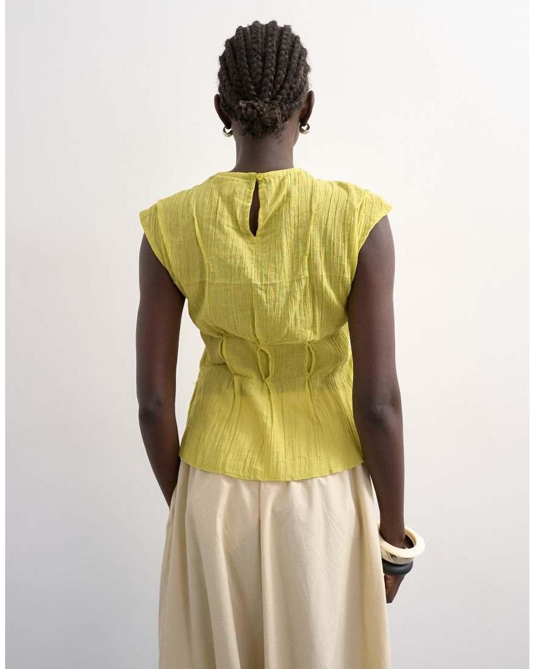 TOPSHOP Yellow Sleeveless Pin Tuck Crinkle Top