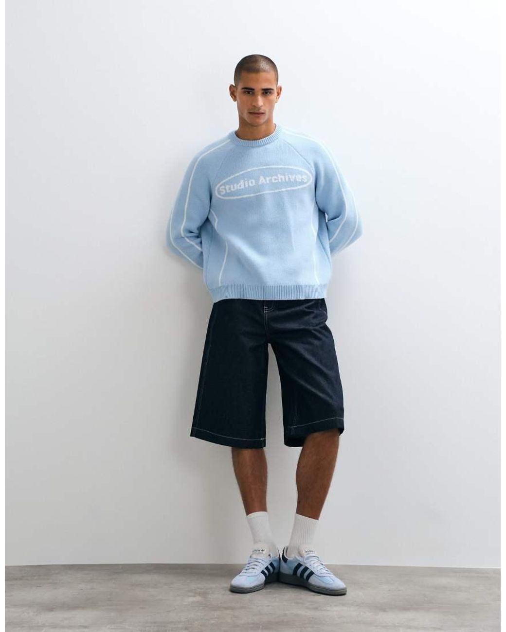 ASOS Blue Knitted Oversized Graphic Jumper for men