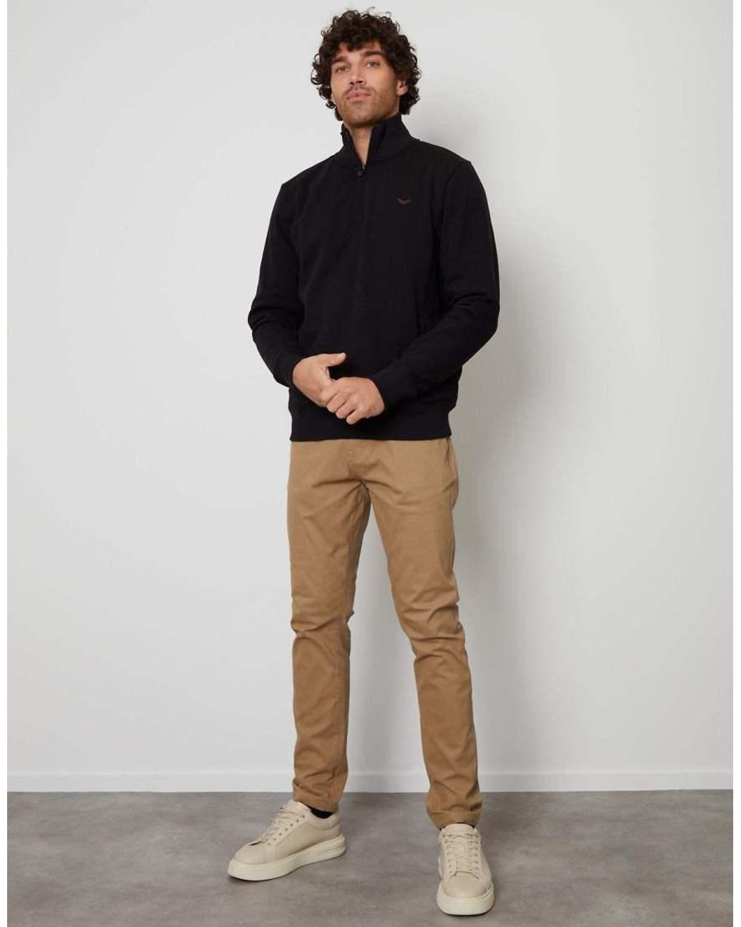 Threadbare Black Quarter Zip Sweatshirt for men