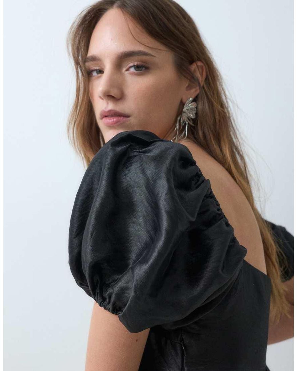 Monki Black Babydoll Puff Sleeve Mini Dress