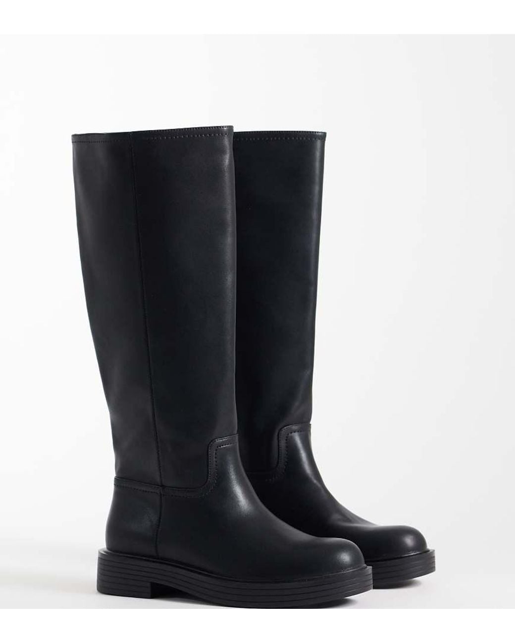 Asos Design Wide Fit Black Cerys Chunky Pull On Riding Knee Boots