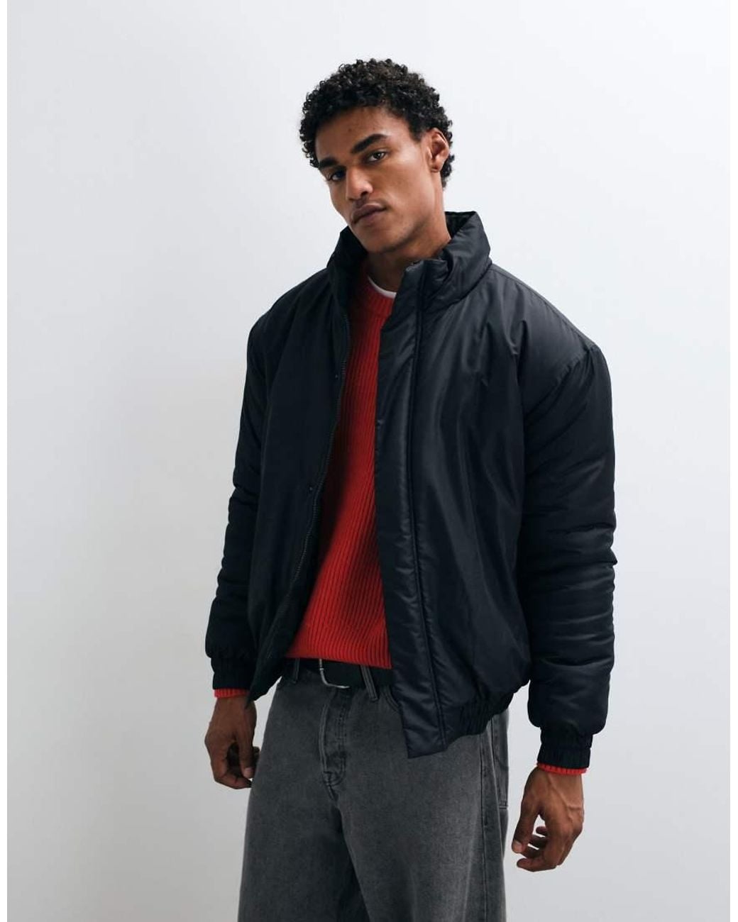 French Connection Black Relaxed Padded Funnel Neck Jacket for men