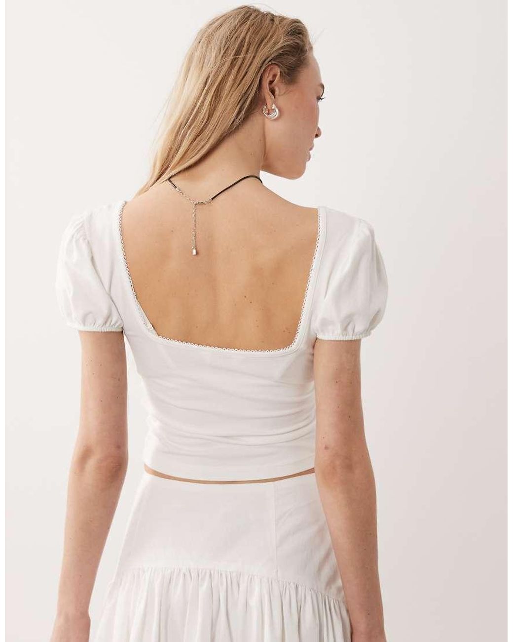 Miss Selfridge White Puff Sleeve Milkmaid Top