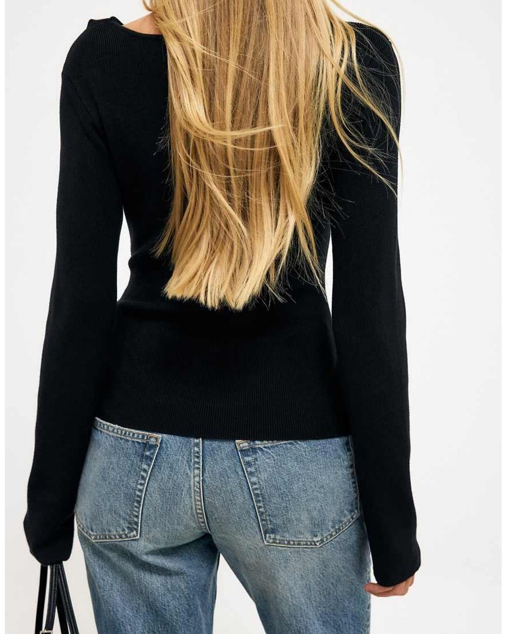 NA-KD Blue Asymmetric Buttoned Knitted Top