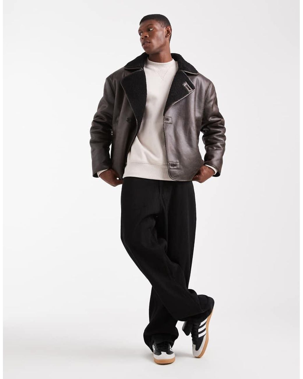 ASOS Brown Aviator Jacket With Borg Collar for men