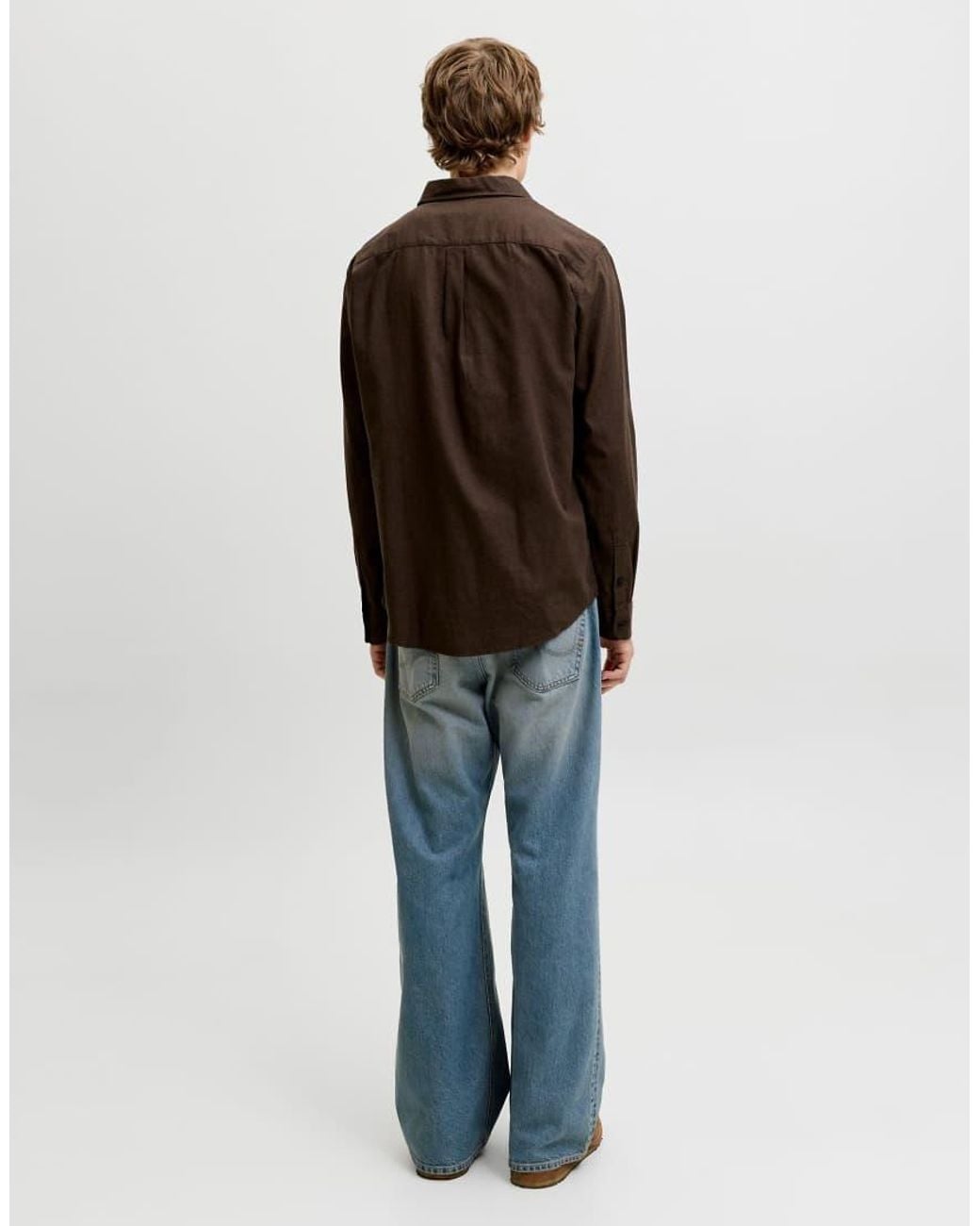 Jack & Jones Brown Field Spread Collar Long Sleeve Shirt for men