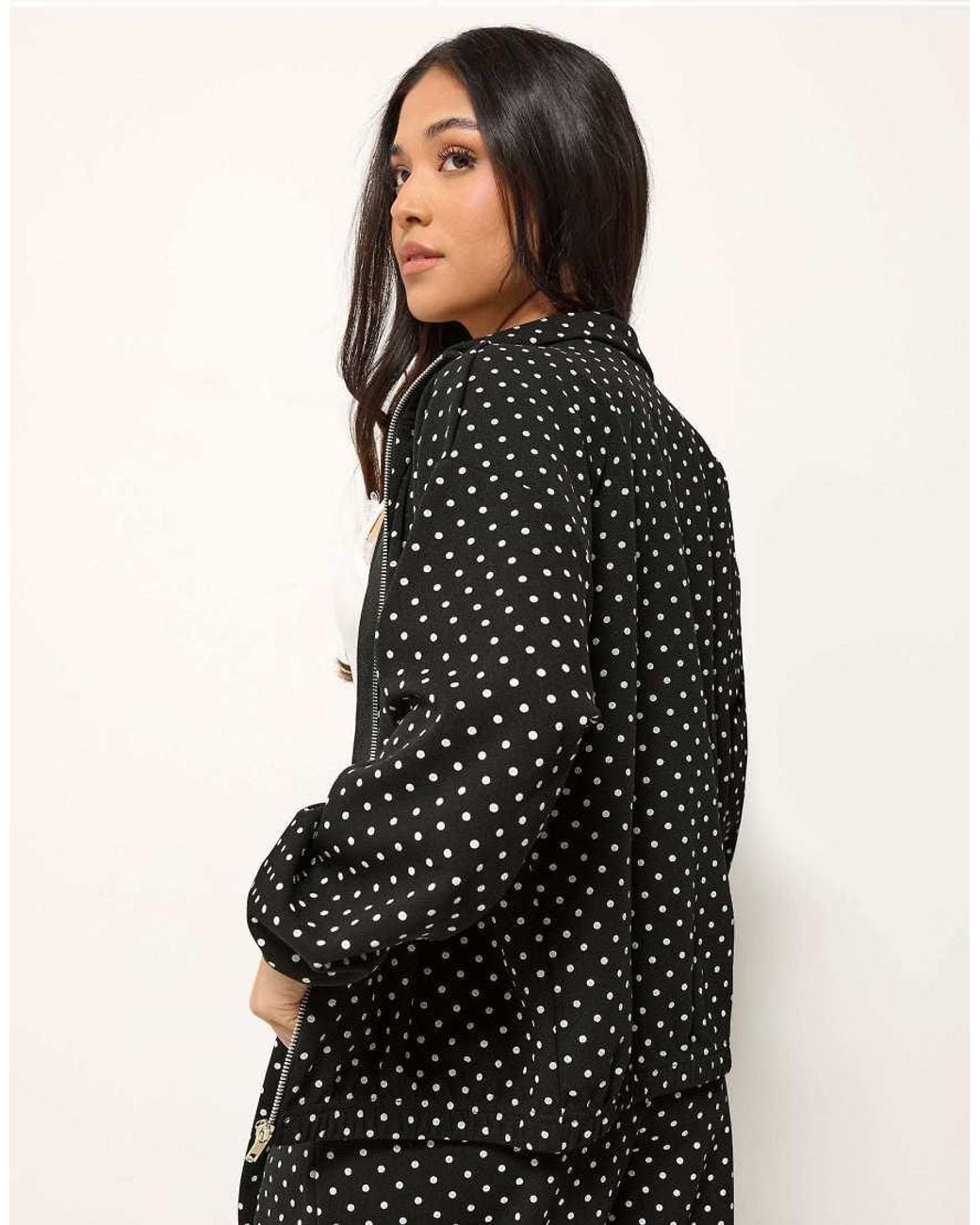 PixieGirl Black Petite Polka Dot Funnel Neck Jacket