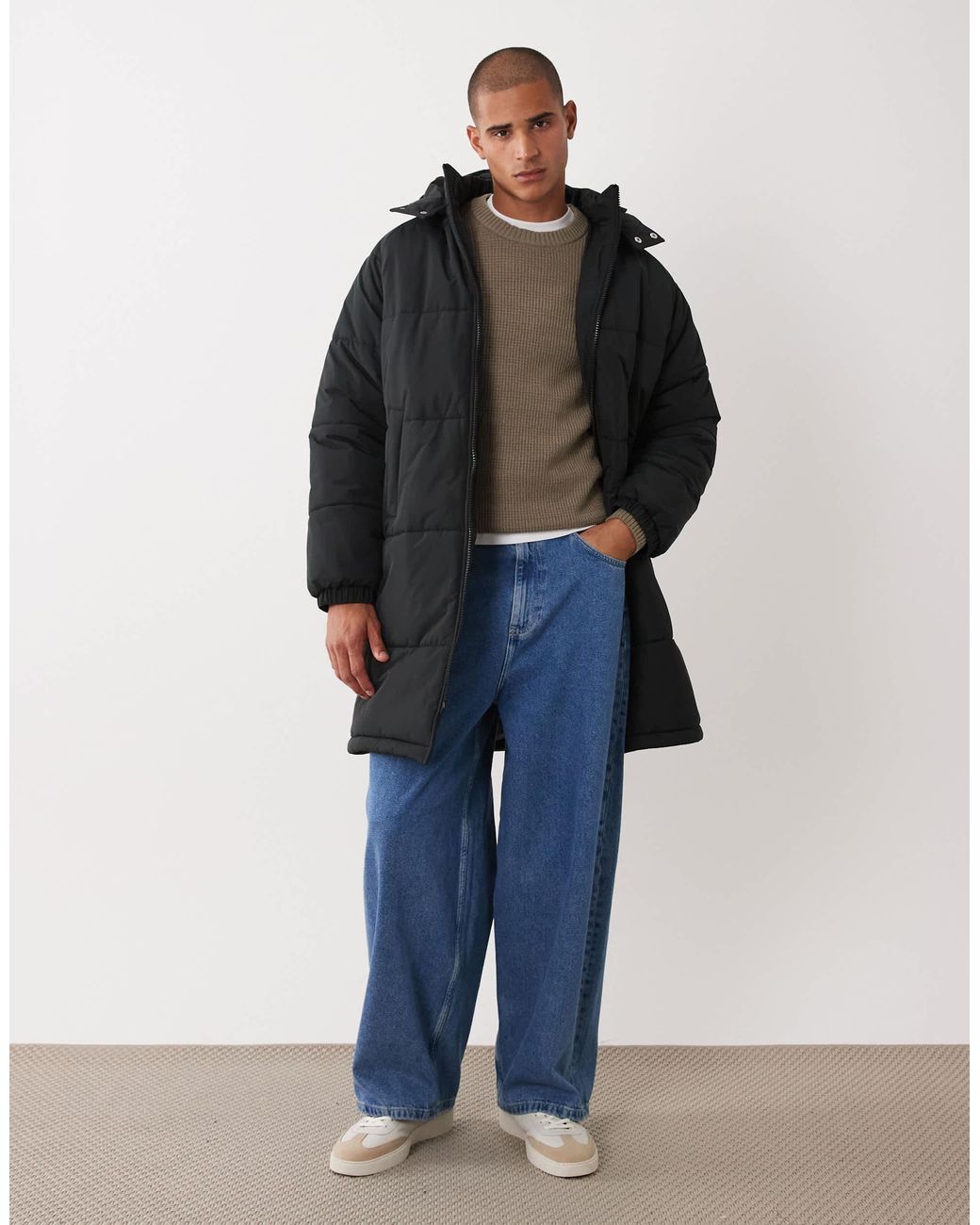 ASOS Blue Longline Puffer Jacket for men