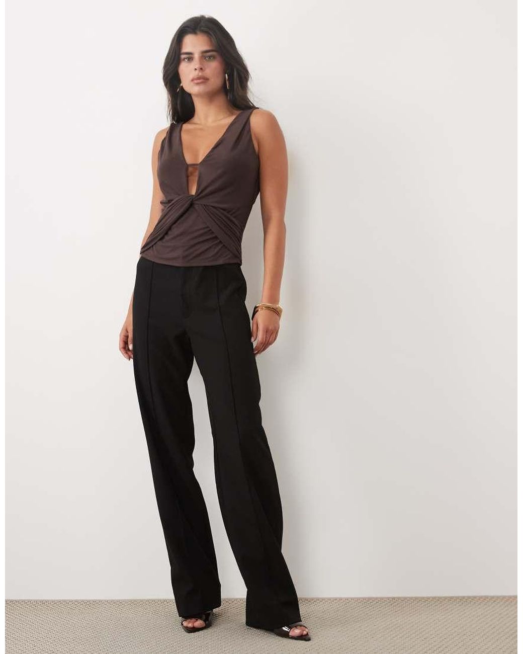 ASOS Black Plunge Draped Mesh Top