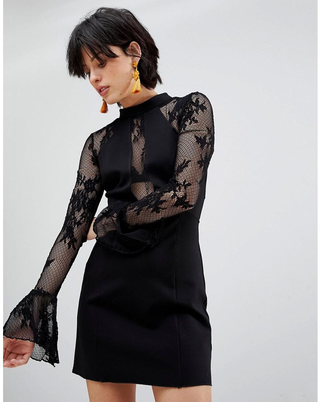 kira black lace bodycon slip dress