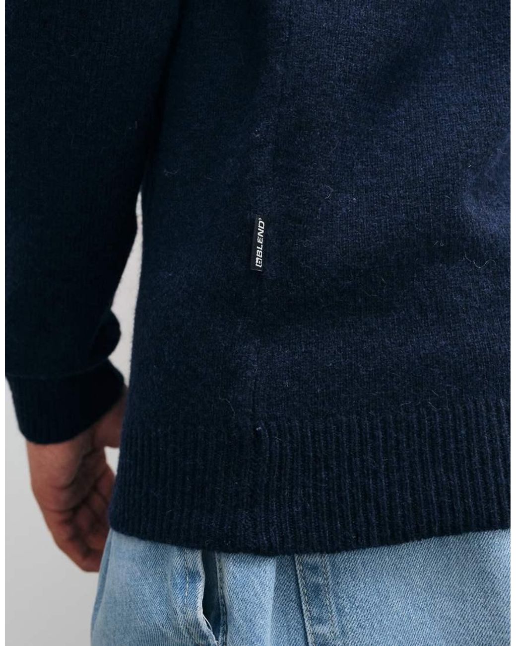 Blend Blue Knitted Collared Wool-mix Jumper for men