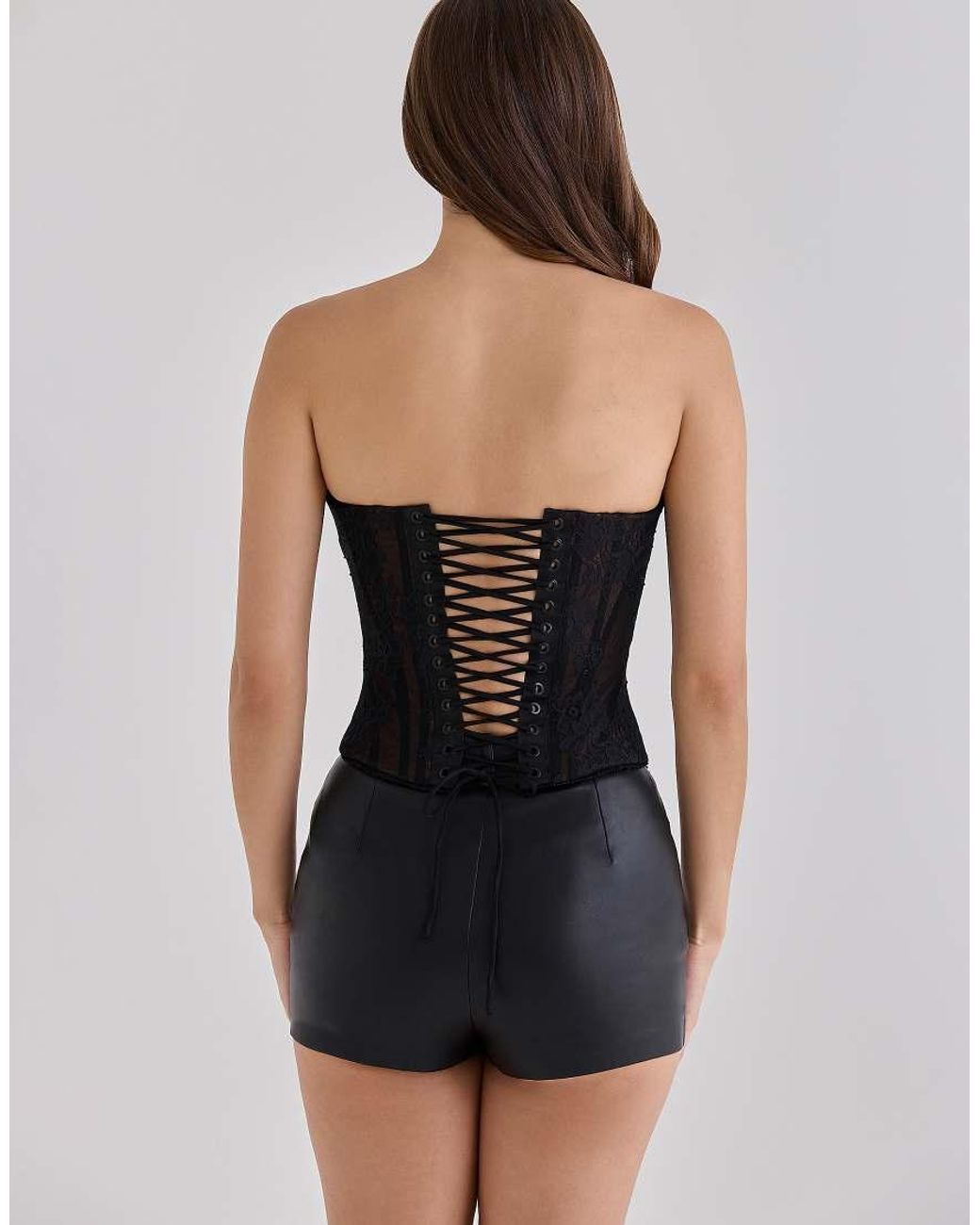 House Of Cb Black Mira Lace Longline Strapless Corset Top