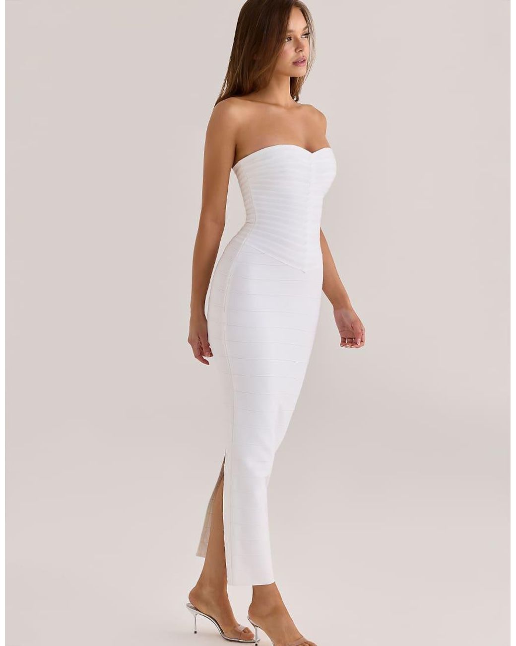 House Of Cb Natural The Sweetheart True Strapless V Waist Bandage Maxi Dress