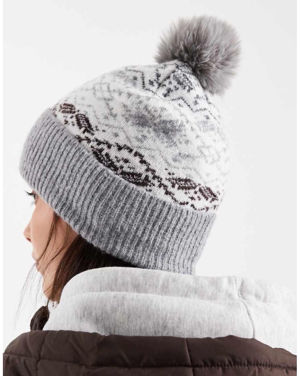 Pieces Brown Fairisle Bobble Hat