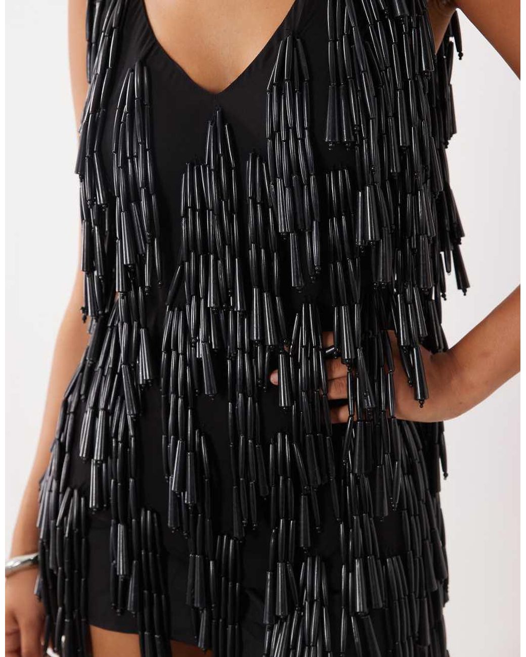 ASOS Black Plunge Cami Mini Dress With Chunky Beads