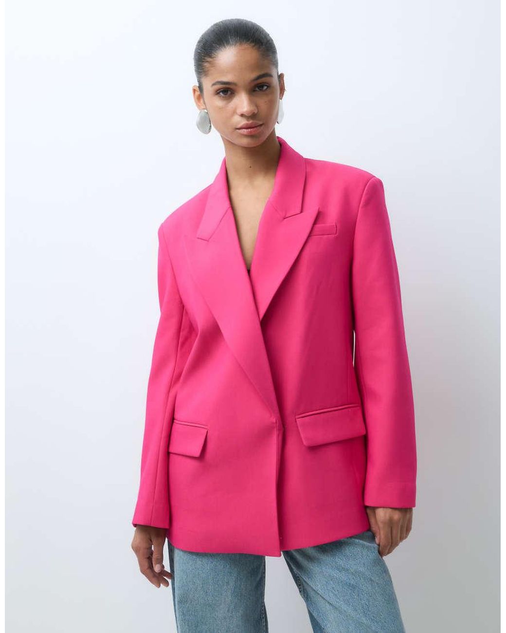 ASOS Pink Tailored Strong Shoulder Double Breasted Blazer