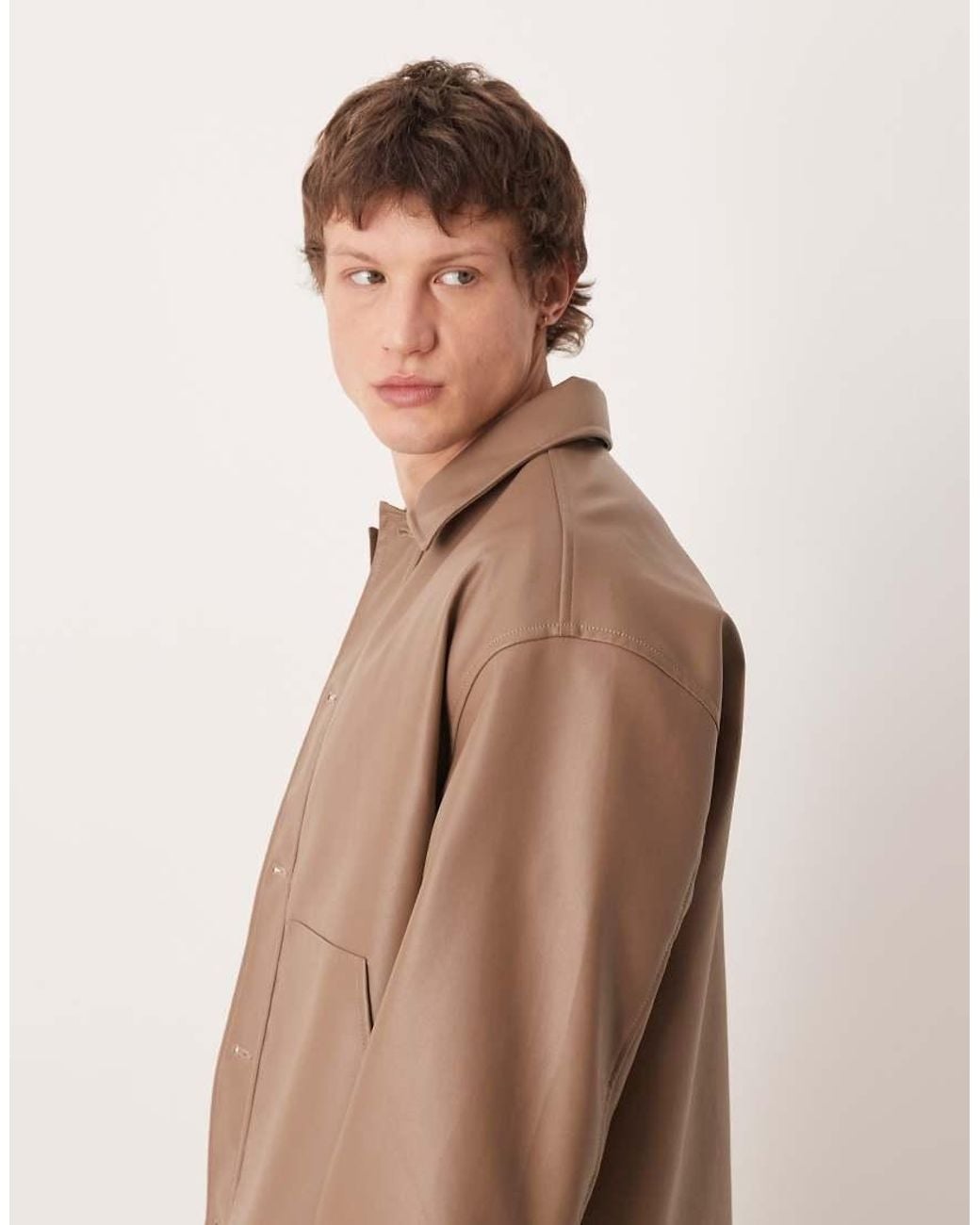 ASOS Natural Faux Leather Coach Jacket for men
