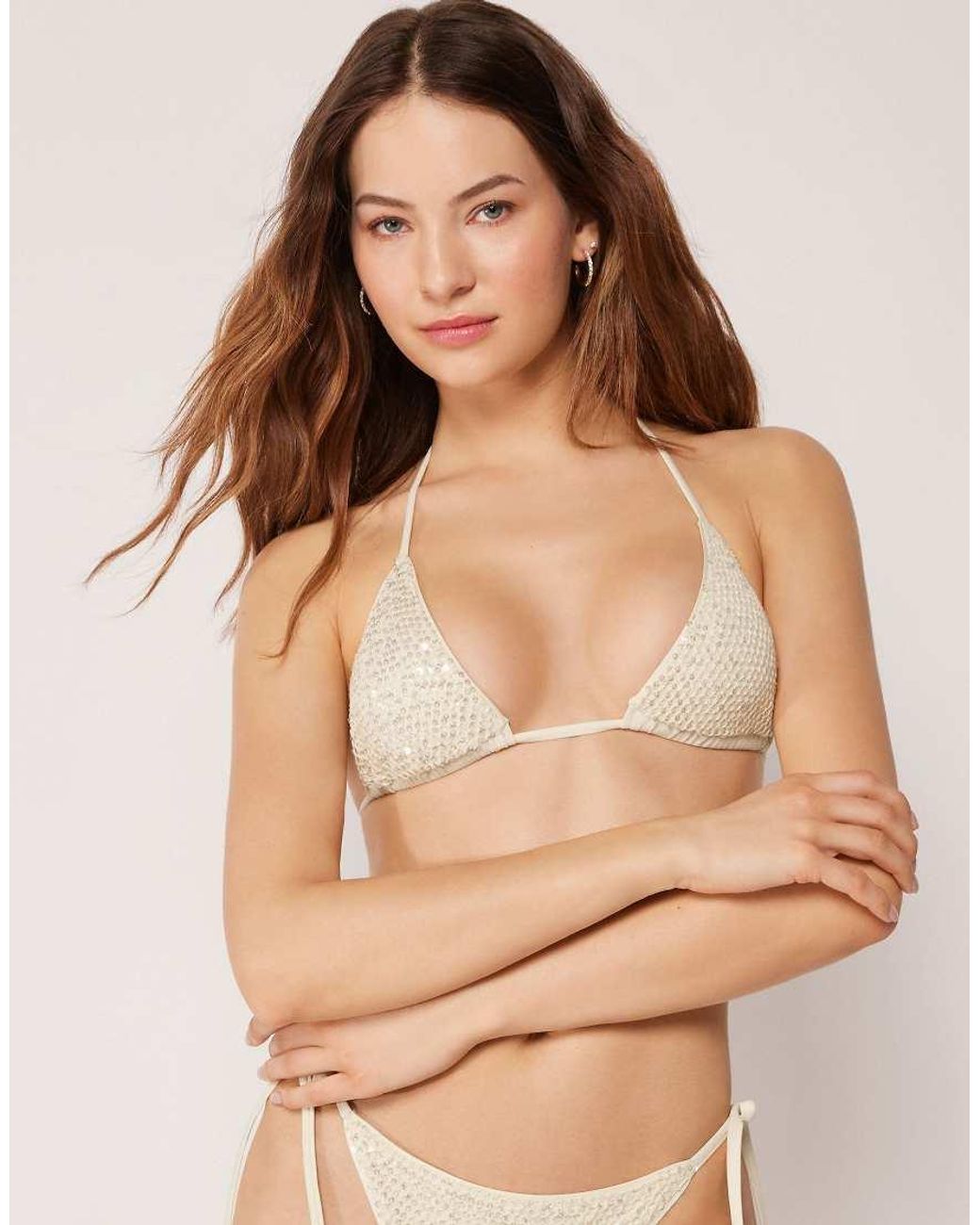 Calzedonia Natural Triangle Bikini Top Sequin Net