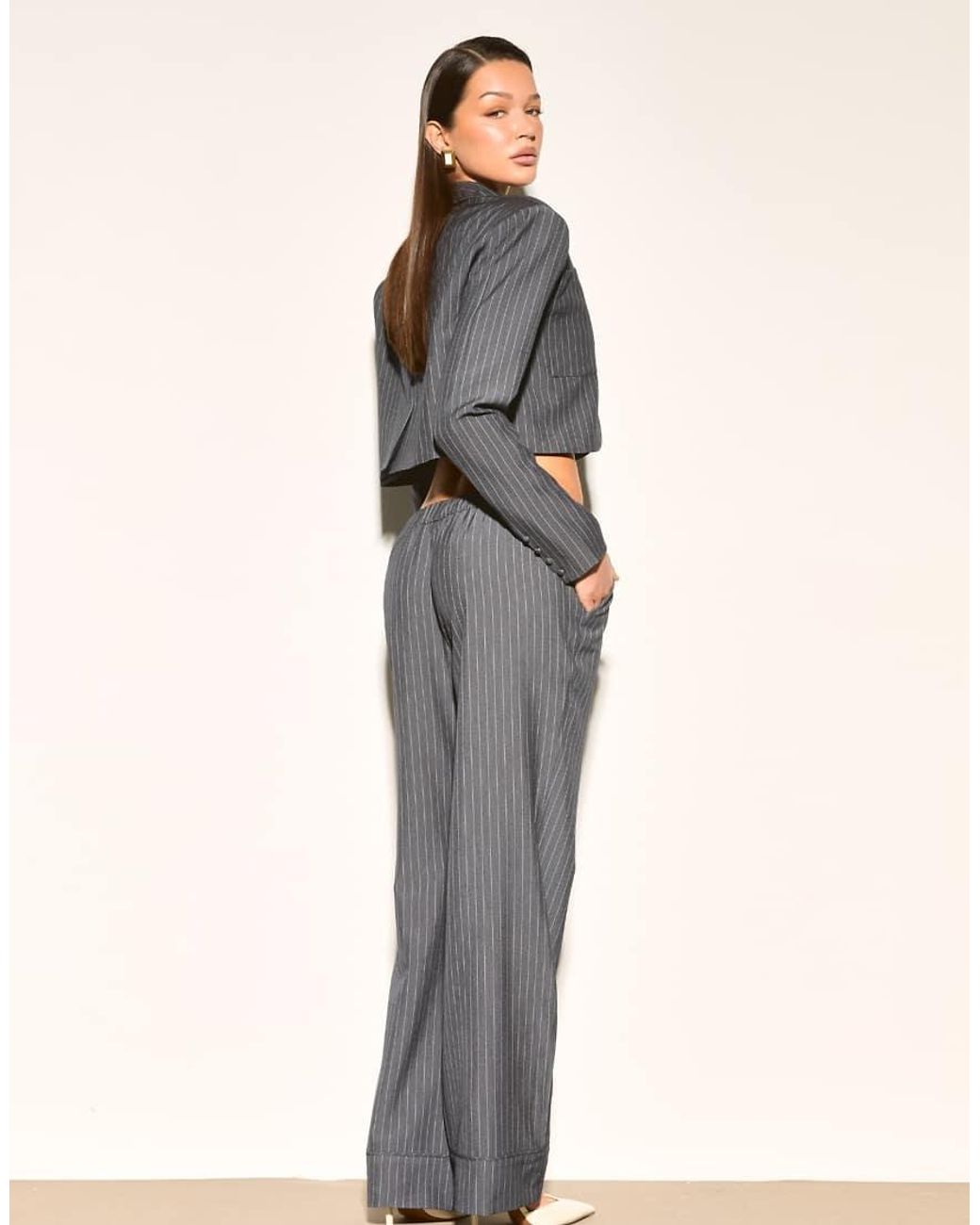 Noughts & Kisses Gray Ayla Pinstripe Trousers