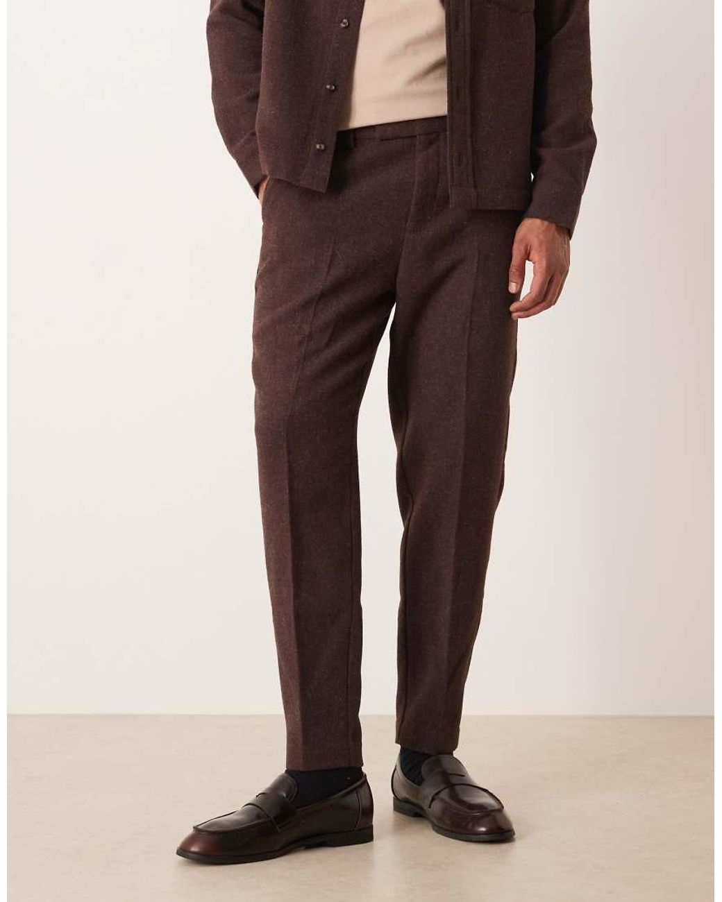ASOS Natural Co-Ord Tapered Trousers With Wool for men