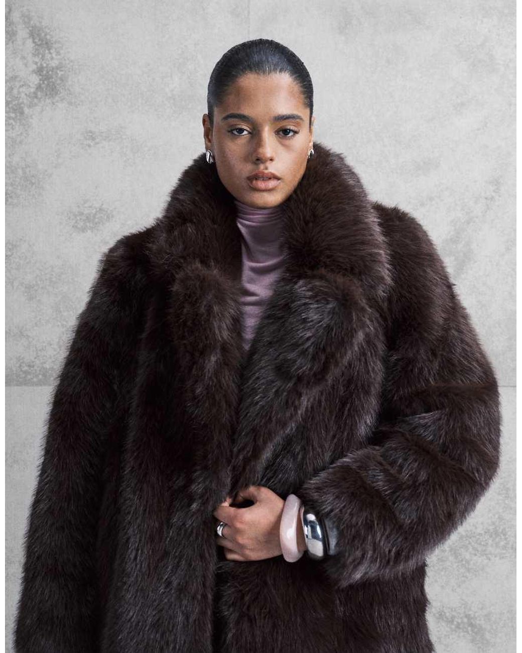 Forever New Black Faux Fur Longline Coat