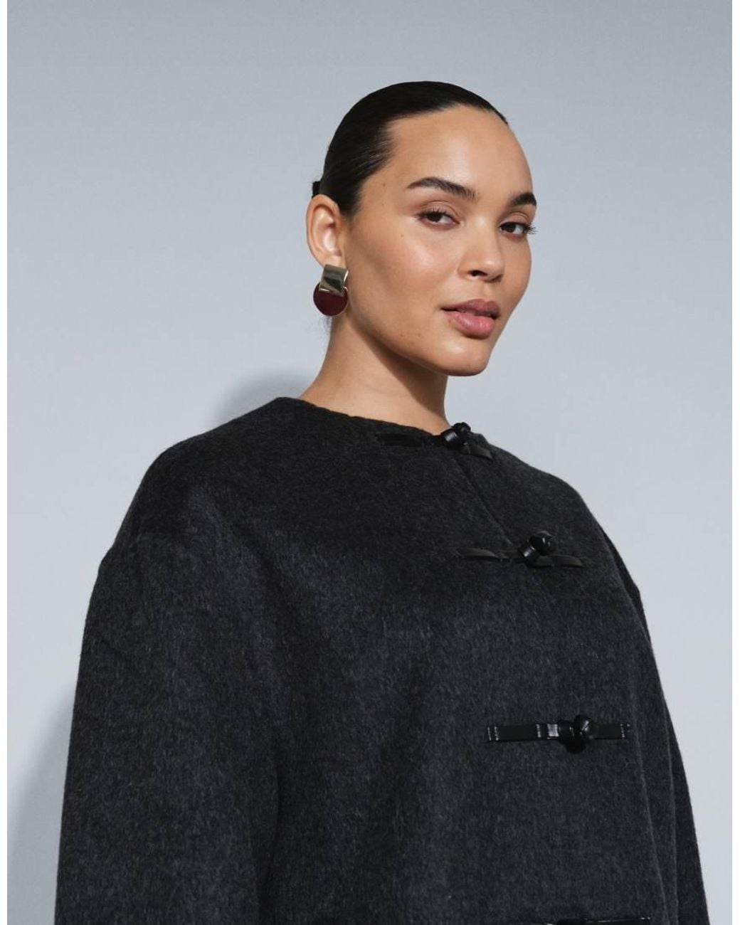 ASOS Black Wool Blend Collarless Jacket With Frog Closure Trim