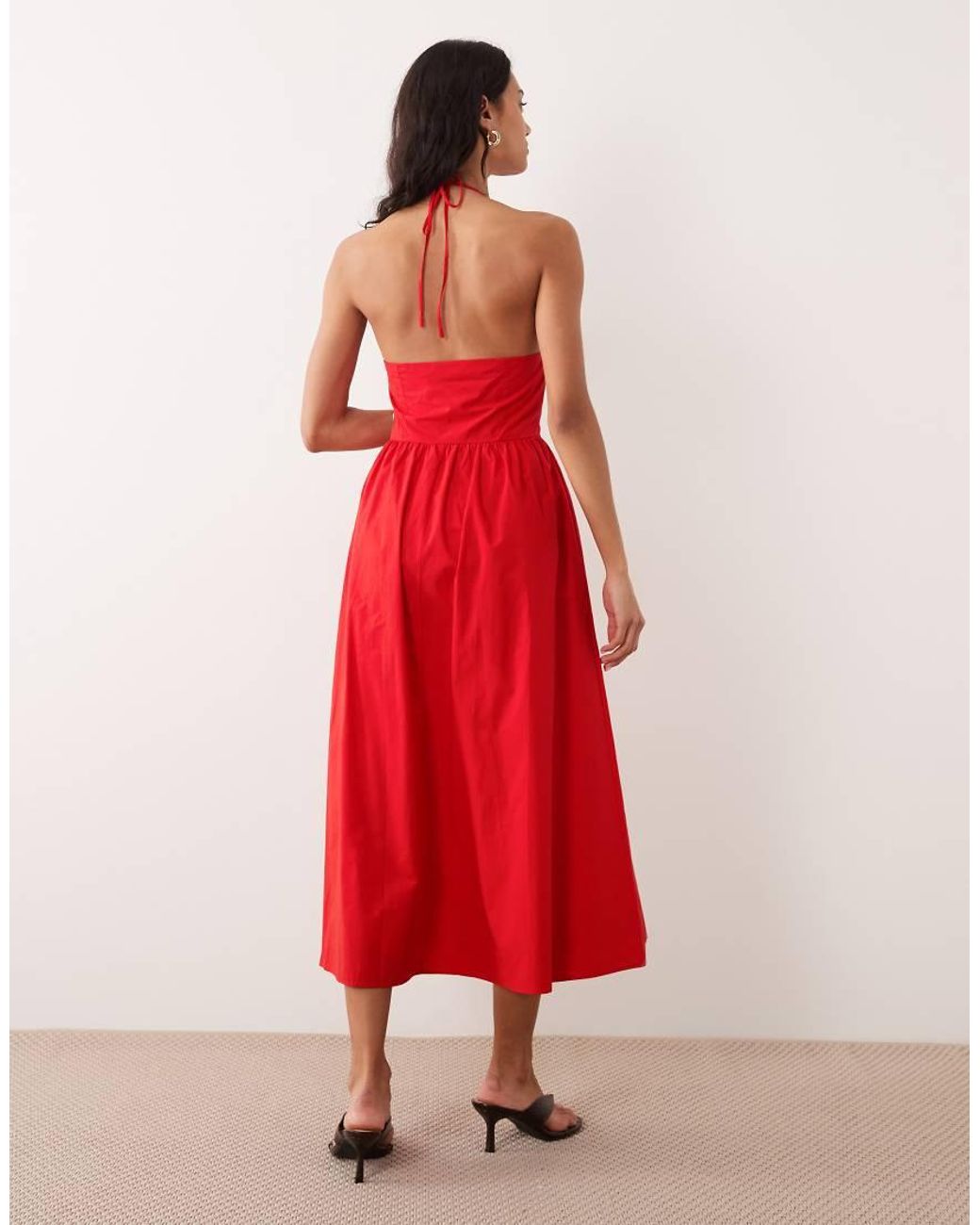 Nobody's Child Red Amber Cotton Halter Neck Midaxi Dress