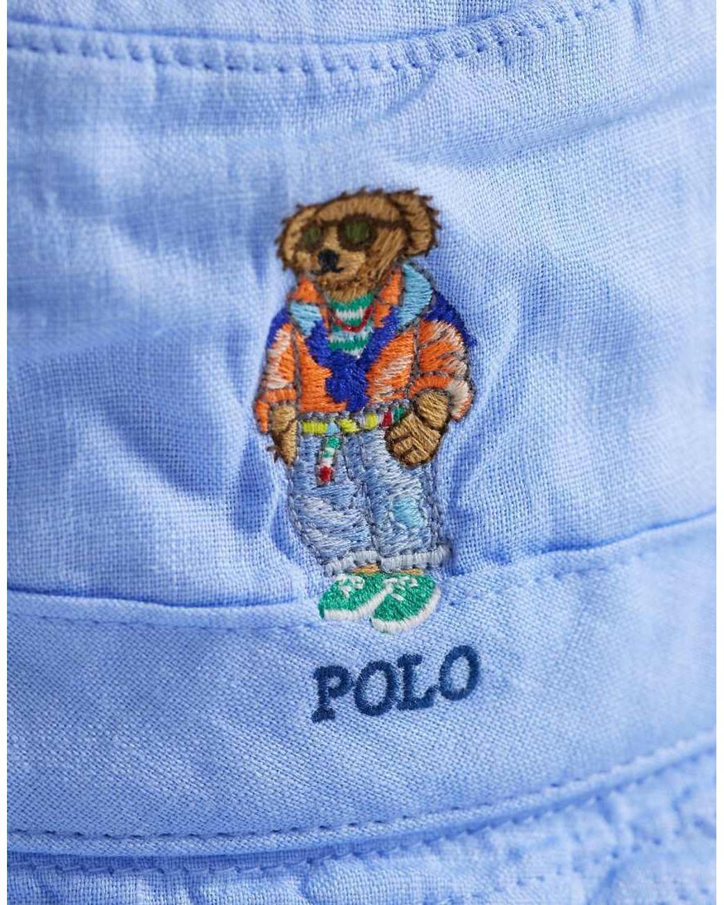 Polo Ralph Lauren Blue Bear Embroidered Bucket Hat for men