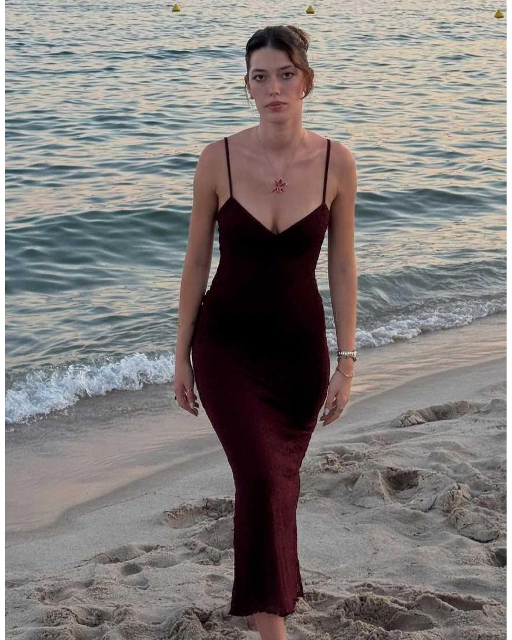 Bershka Purple Lace Strap Midi Dress