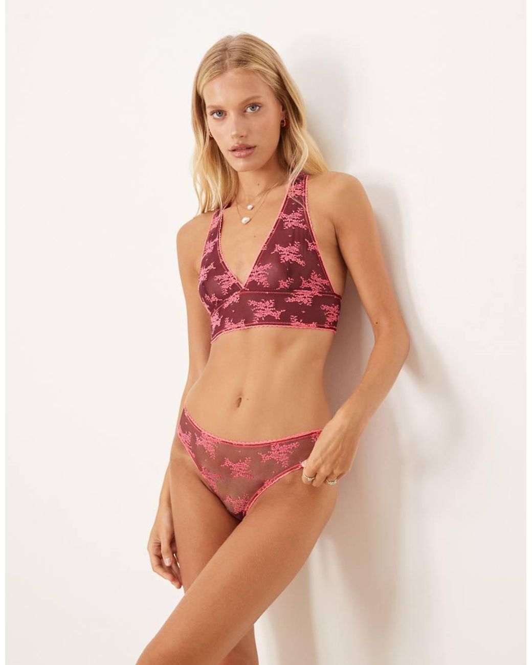 Free People Red Talk About It Floral Lace Bikini Briefs