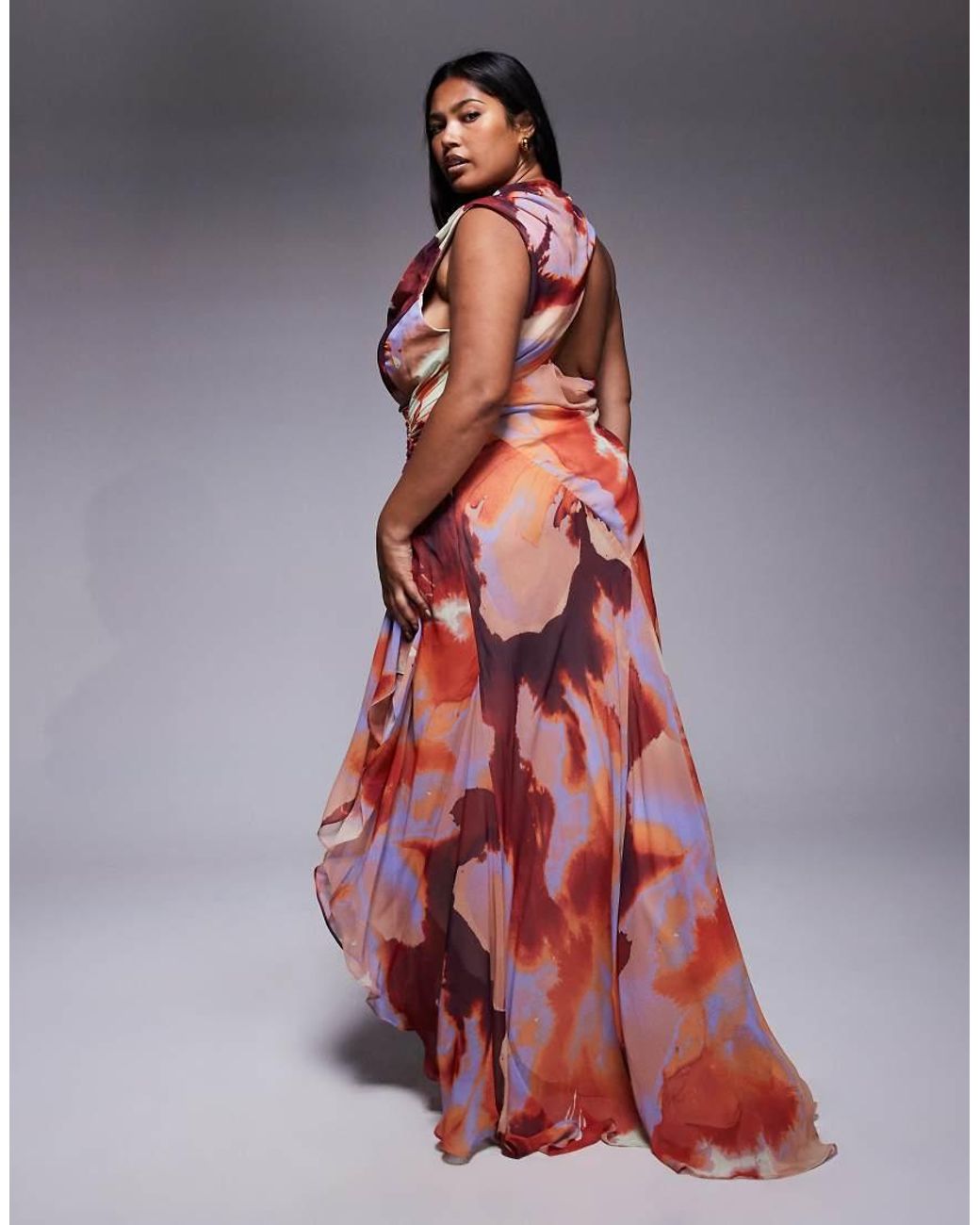 ASOS Asos Design Curve Gathered Waist Ruffle Maxi Dress With Open Back