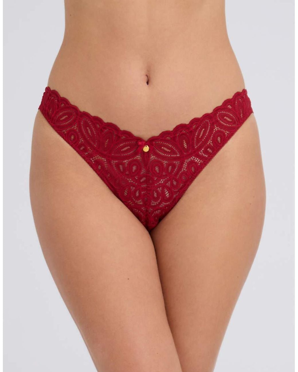 Boux Avenue Red Carmel Floral Sheer Lace Thong Satin Bow Detailing Lingerie