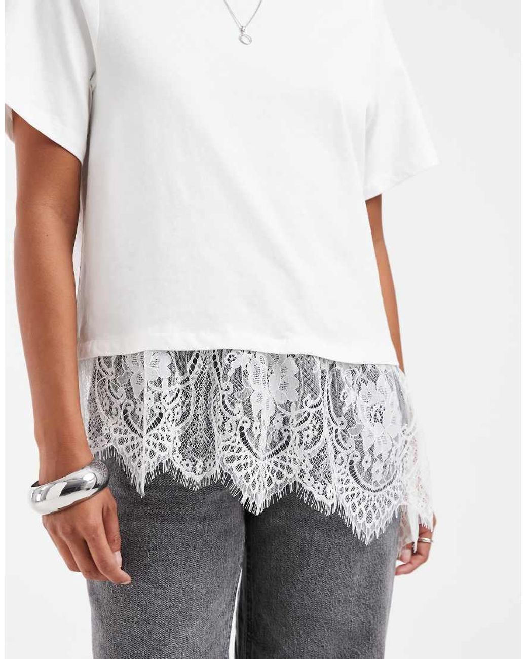 Vero Moda White T-Shirt With Asymmetric Lace Detail