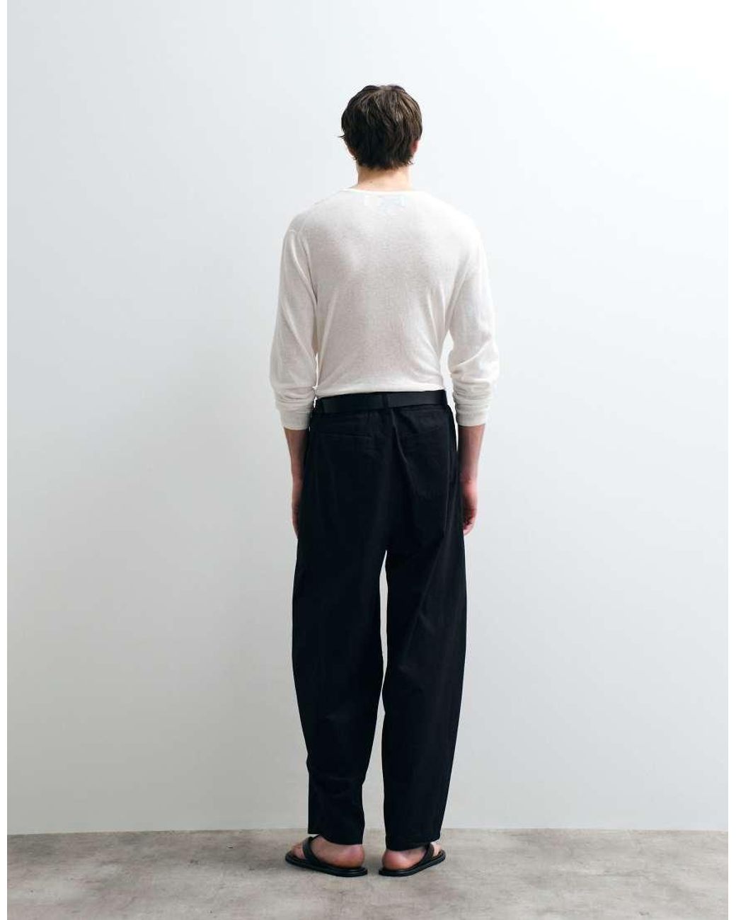 ASOS COLLECTIVE White Ac-b-254 Pleated Cotton-linen Blend Tapered Barrel Leg Pants for men