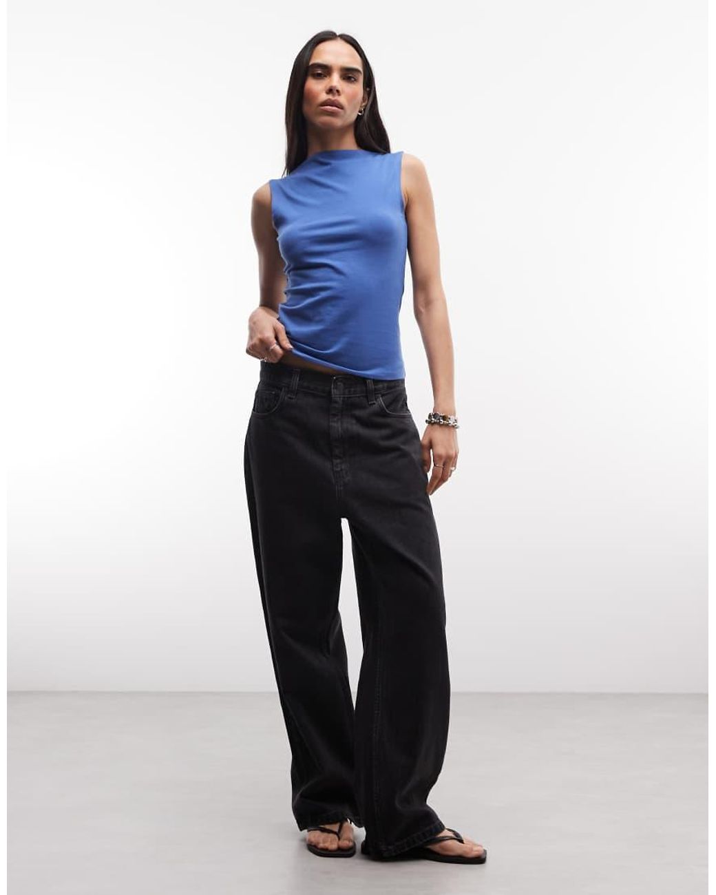 Weekday Blue Slash Neck Tank Top With Open Back