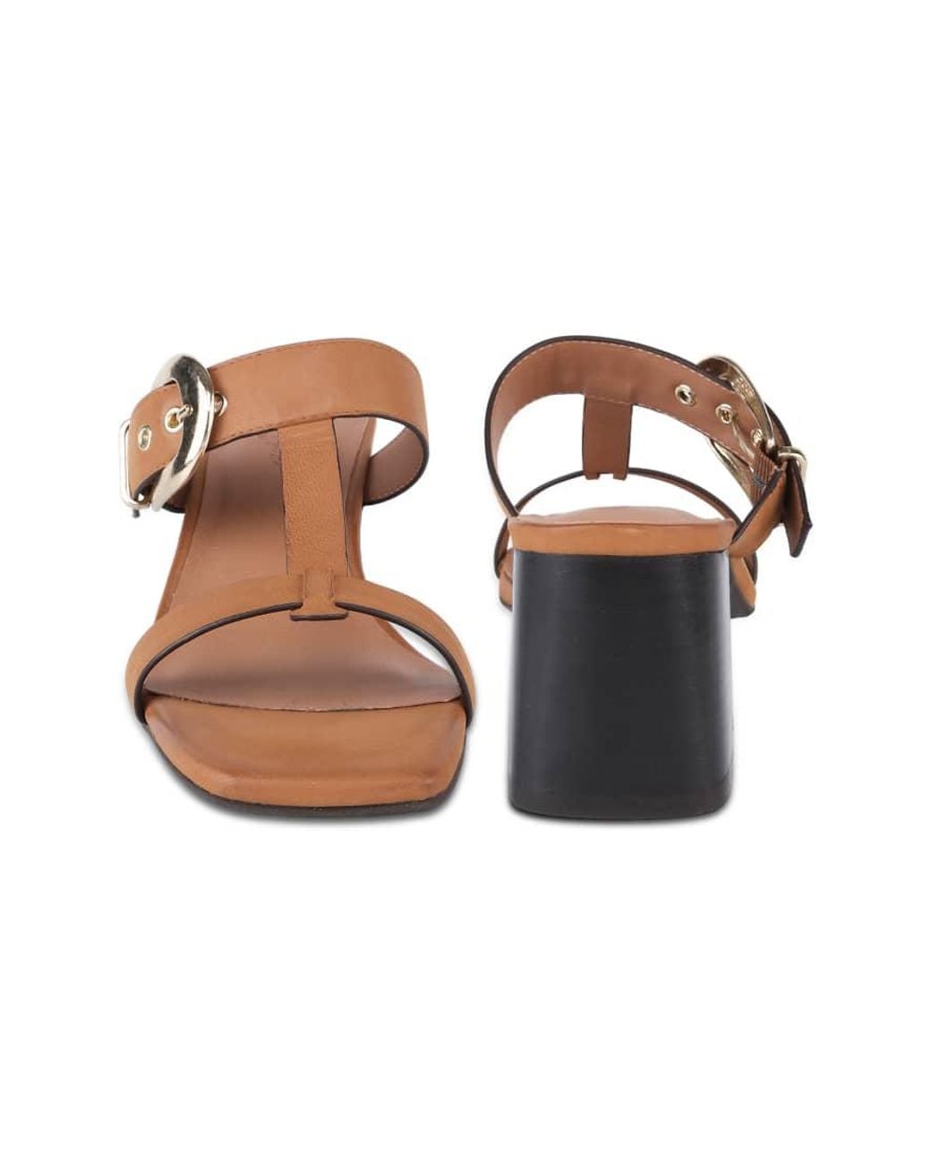 OFF THE HOOK White Kelsie Leather T-Strap Buckle Block Heel Mule Sandals