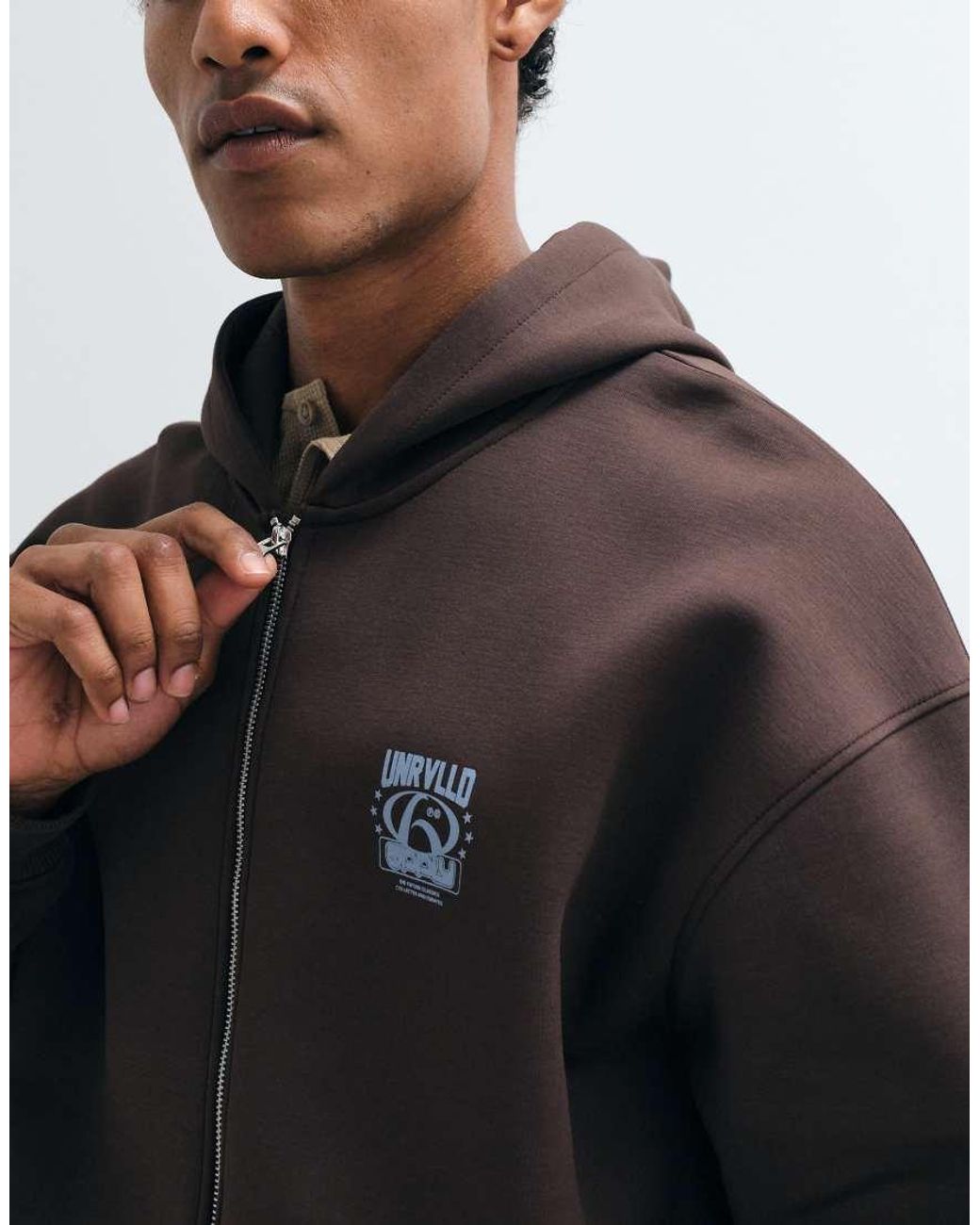 ASOS Black Oversized Zip Through Hoodie With Pigment Print for men