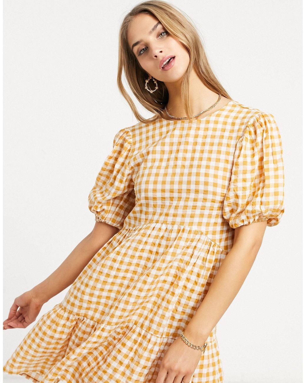 Warehouse Gingham Tiered Mini Dress | Lyst