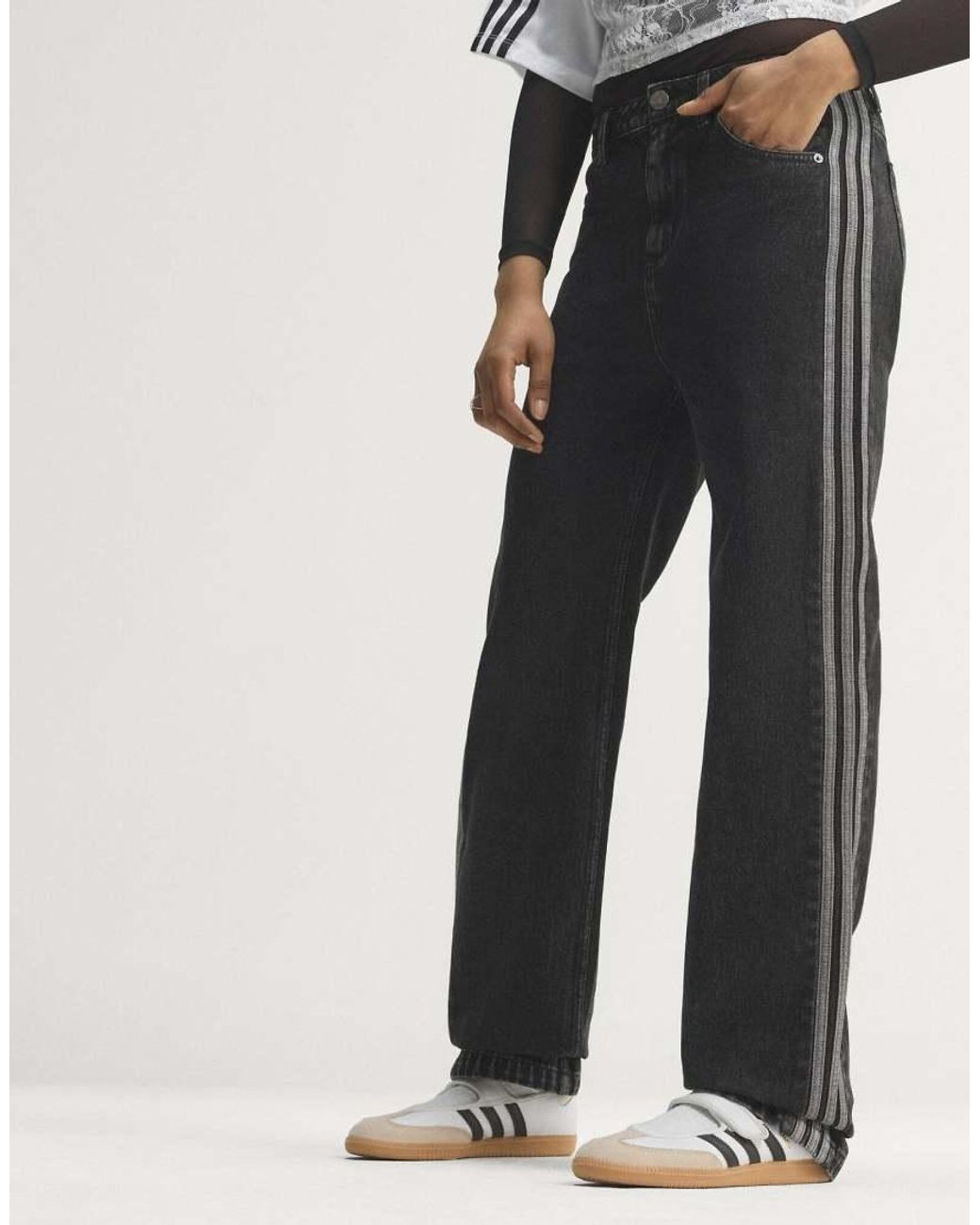 Adidas Originals Black Firebird Mid Rise Straight Denim Pant